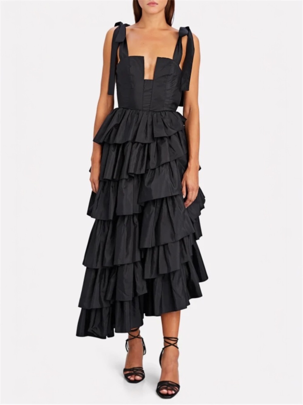 Ulla Johnson Valentina Silk Tiered Ruffle Midi Dress Black 6 NWT